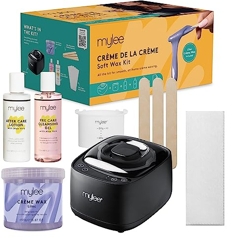 Mylee Creme De La Creme Wax Kit - Complete Professional Home Waxing Set for Silky Smooth Skin, Includes Digital Wax Heater, Lilac Soft Crème Wax, Paper Strips, Waxing Spatulas, Pre & After Care Gel