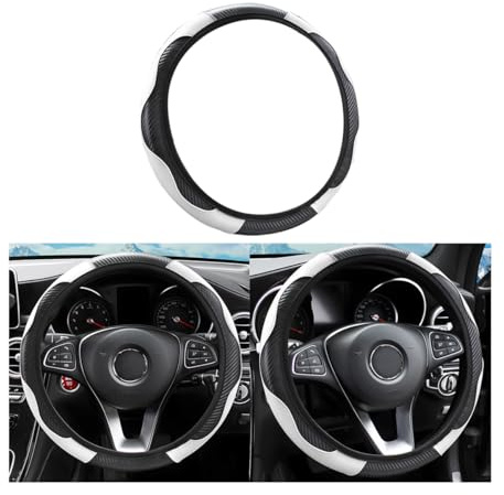CGEAMDY Universal Car Steering Wheel Cover, Anti-Slip Breathable Durable Steering Wheel Cover Microfiber Leather, Diameter 37-38 cm Stitching Stretch Color Steering Wheel Protector (White)
