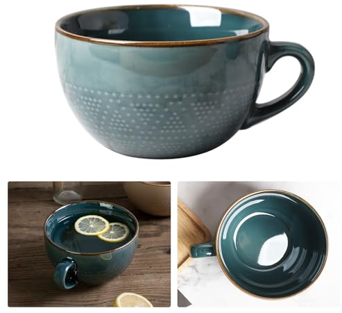 kyaoayo Kaffeetasse Tasse, Groß Keramik Suppentassen, 700 ml Mikrowellen Suppenschüssel, Müslischalen mit Henkel, Porzellan Kaffeebecher für Müsli Suppen, Salat Schale, Schüssel (Grün)