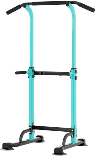 sogesfurniture Power Tower Fitness Dip Station, attrezzo multifunzione per la forza con stazione per trazioni, regolabile in altezza da 165-210cm, Nero&Blu