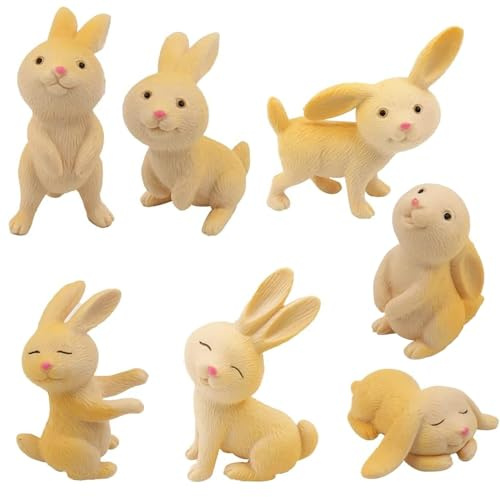 7 Paquete de Decoración de Estatua de Conejo, Decoraciones Conejitos en Miniatura, para Regalos Fiesta Decoración de Escritorio Pascua - Amarillo