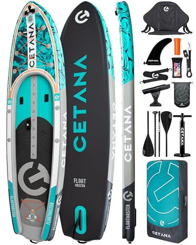 CETANA 11'6×35x7 Extra Wide Fishing Inflatable Paddle Board with Recessed Deck, 600lb Capacity Stand Up Paddle Board for Adults, Sup for 2+1 Person with Seat, Rod Holder, Backpack, Floating Paddle