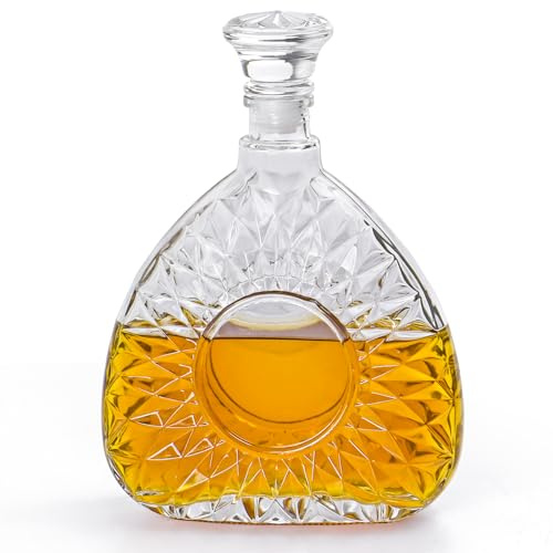 BIMUYI Whiskey Decanter, Liquor Bottle, Glass Wine Decanter with Airtight Stopper, 750ml Capacity