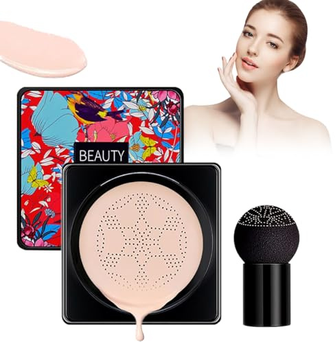 CC Cream Air Cushion Foundation 2025 Dernière tête de champignon Coussin d'air CC crème, fond de teint et éponge à tête de champignon, pour le visage, base de maquillage éclaircissante longue durée