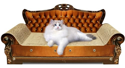 INRLKIT Luxury Cardboard Cat Scratcher Sofa Bed, Couch Shaped Scratching Board, Scratch Lounge with Catnip, Cat Scratcher for Indoor Cats Large Brown