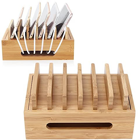 Estaciones de Carga de Madera para Múltiples Dispositivos, Organizador de Estación de Carga de Escritorio Portátil para Teléfonos Móviles, Tabletas, Auriculares, Relojes