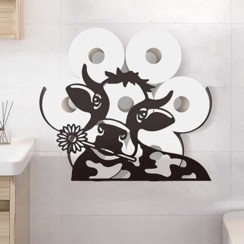 WADORN Porte Papier Toilette en Forme de Vache, Rangement de Papier Toilette Décoratif d'animal de Vache Qui Regarde 8 Rouleau Supplémentaire pour Armoire de Salle de Bain de Ferme