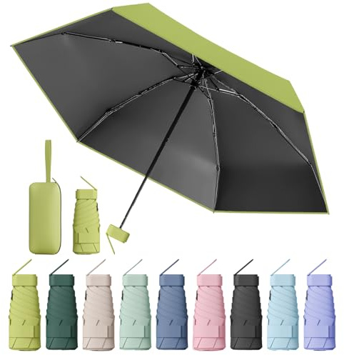 MPXEAVG Mini Paraguas, Paraguas Resistente al Viento, Paraguas Mini Plegable, Paraguas Plegable Antiviento Mujer, Paraguas Viaje, Paraguas Portátil Compacto de Viaje (Matcha verde)
