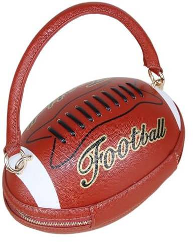 Oshhni Damen Tote Bag Vintage PU Leder Handtaschen, Handtaschen in Form eines American Football, Tote Umhängetasche mit Reißverschluss, Casual Handtaschen zum Einkaufen, Arbeit, Urlaub, Rot
