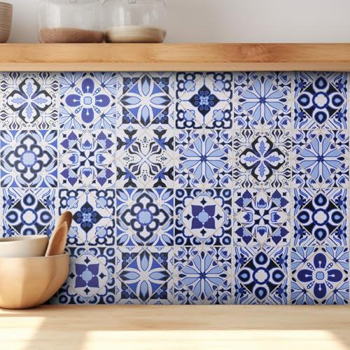 24 pezzi Adesivi per piastrelle, piastrelle adesive cucina, mattonelle adesive cucina, 15 x 15 cm, per cucina fai da te, bagno, paraschizzi, pavimenti, arredamento per la casa