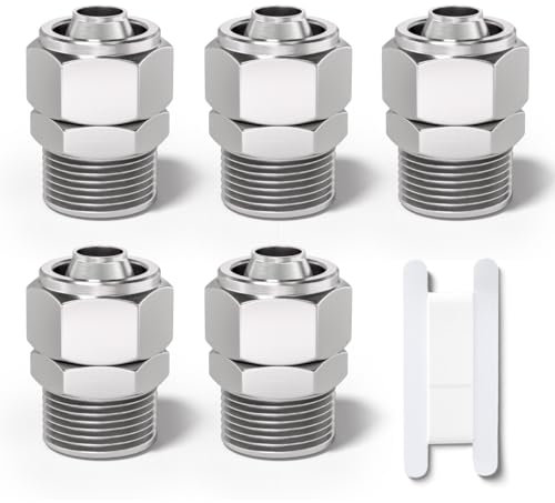 Bwintech 5 Pcs 8mm Tubing OD x 1/4 Male BSP Thread Straight Push to Connect Lock Nut Tube Pneumatic Fitting,KPC8-02 Quick Air Line Adapter