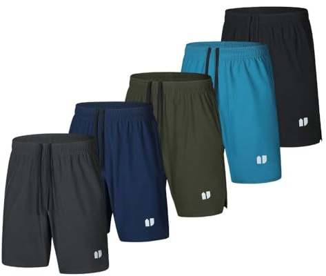 Bsrpolry 5 Pack Men's Running Shorts Gym Shorts Quick Dry for Jogger, Men's Athletic Shorts with Pockets and Elastic Waistband Black, Blue, Green, Navy, Dark Gray S