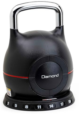DIAMOND【Kettlebell a Carico Variabile 2-20 Kg】Regolabile in 7 Livelli | Manico in Acciaio con Impugnatura Ergonomica | Selettore di Peso Rapido | Allenamento Funzionale & Home Gym, Risparmia Spazio
