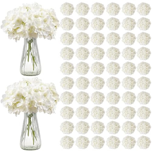 VEVOR Artificial Flowers, 205 pcs Real Looking White Silk Fake Hydrangea Bulk, White Faux Bridal Shower with Stems for DIY Wedding Bouquets, Home Centerpieces Arrangements, Party Tables Decorations