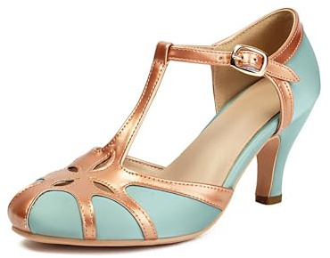 elerhythm Chaussures Mary Jane pour femme Rockability Tear Cut Close à bout rond vintage années 1950 Gatsby talons hauts rétro années 1920 victoriaines, 40 EU