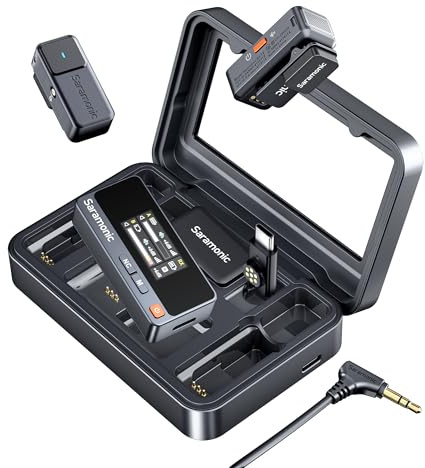 Saramonic Air Wireless Lavalier Mikrofon mit USB-C,48 kHz/24 Bit, 90dB SNR, Mikrofon Handy für iPhone15/16 Series, mit Ladekoffer & App-Steuerung, 300 m Reichweite, Mini Ansteckmikrofon für Vlogging