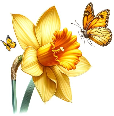 Yellow Daffodil Butterfly Vinyl Stickers, x4, Waterproof | Opaque Finish, No White Edges, Weatherproof, UK Manufactured, Home & Garden Style, Use on Wall, Toilet Cistern, Cars and Bins