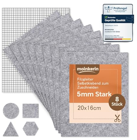 moinkerin 8 Piezas Fieltro Adhesivo Muebles 16x20cm 5mm Almohadillas Fieltro Patas Sillas para Parquet Reducción de Ruido & Protección contra Arañazos Fieltro Sillas Corte Cualquier Forma (Gris)