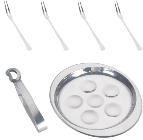 BRIGHTFUFU Ustensile Cuisine pour Escargots en Acier Inoxydable, Plat à Escargots 6 Trous Fourchettes et Pince, Adapté pour Cuisson au Four, Service Fruits de Mer en Hôtel ou Bar