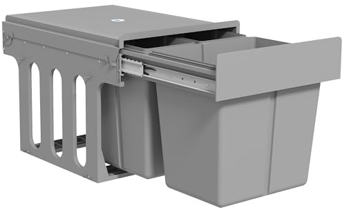 HOMCOM 31L utdragbar avfallsbehållare underbordsbehållare ljusgrå | 15 l + 8 l x 2, mjuk stängning, avtagbar hink, för 400 mm skåp, köksavfall och återvinning, basmonterad