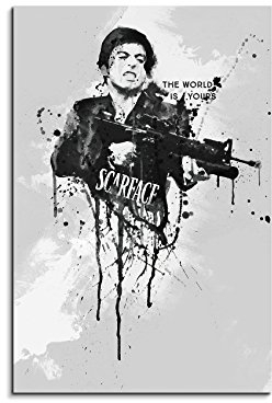 Paul Sinus Art Al Pacino Scarface 90x 60cm Keilrahmenbild Kunstbild Aquarell Art Wandbild auf Leinwand fertig gerahmt Original Unikat