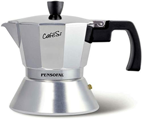Pensofal, CafeSì Classic, Caffettiera moka in alluminio adatta all'INDUZIONE in scatola regalo, 3 tazze, Argento
