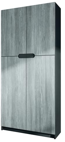 Vladon Meuble Rangement Bureau Logan V1, Armoire de Bureau Haute avec 5 Compartiments et 4 Portes, Noir Mat/avola-Anthracite (82 x 185 x 37 cm)