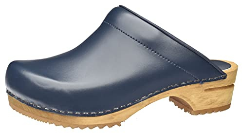 Sanita Lotte Open Clog | Original Handmade | Leather Wooden Clogs for Women | Anatomically Shaped Footbed in Soft Foam | Blue | 40