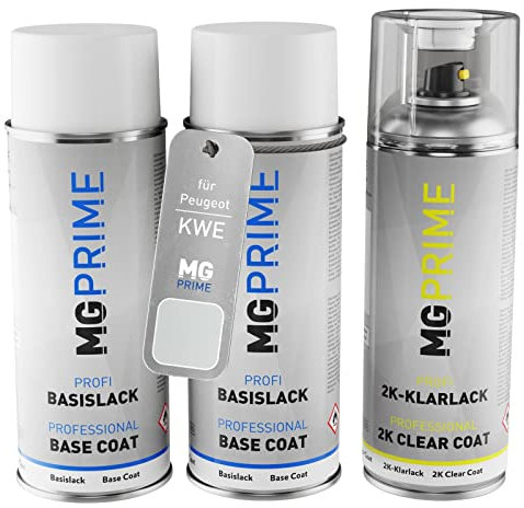 MG PRIME Vernice per auto Kit bombolette spray 2K per Peugeot KWE Blanc Nacre/Pearl White Vernice di fondo vernice di base 2 componenti vernice trasparente bomboletta a spruzzo
