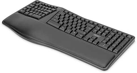 DIGITUS Ergonomische Funk-Tastatur - DE-Tastaturlayout (QWERTZ) - Hotkey-Tasten - Nano USB-Empfänger - Schwarz