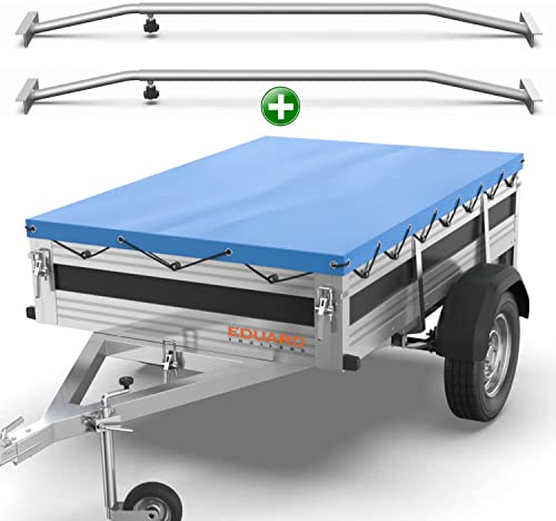 Tarpofix® Telo per rimorchio auto 266 x 160 x 10 cm + 2x Staffa per telone (regolabile 140-210 cm) - Copri rimorchio in materiale PVC - Telo PVC per vari rimorchi auto da 750kg & 1000kg