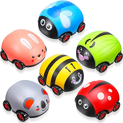 Skylety 6 Pieces Animals Pull Back Cars Sets Friction Powered Push and Go Back and Forth Vehicles Car Toys Friction Powered Vehicle Playset Toys for Christmas Gift