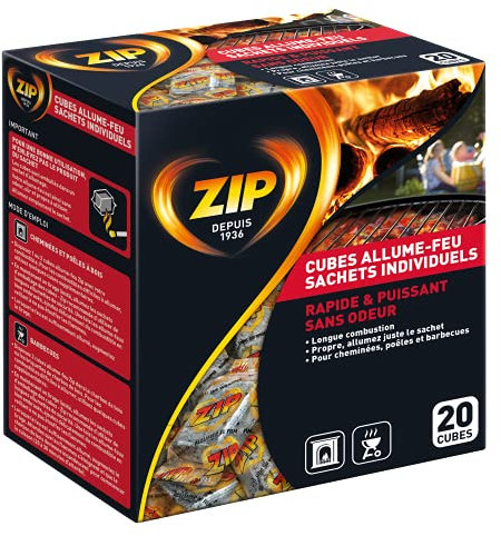 ZIP Energy Haute Performance Cubes Individuelsen Sachets (Gris) x20 Firelighter Wrapped, Black