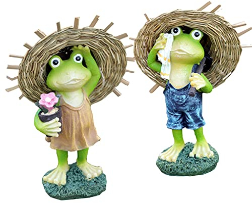 Statues de Jardin Straw Hat Frog Garden Sculpture, Villa Balcony Outdoor Decoration, Cute Animal Resin Crafts, Creative Courtyard Ornaments (Color : Multi-colored, Size : 14.5 * 21cm)
