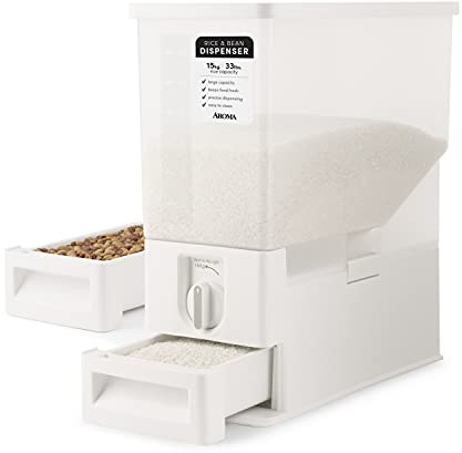 AROMA® XL 33-Pound Rice Dispenser and Countertop Beans or Grain Storage Bin with Automatic Measuring Funnel (ARD-133)