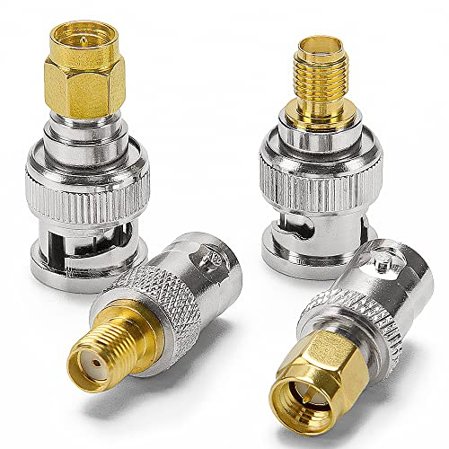 4 Stycken SMA- till BNC-Antennadapter i 4 Typer, KUOQIY BNC Male/Female till SMA Male/Female RF-Adapter Koaxial Antennkontakt för Trådlös LAN-Enhet, Koaxialkabel, Extern WLAN-Antenn