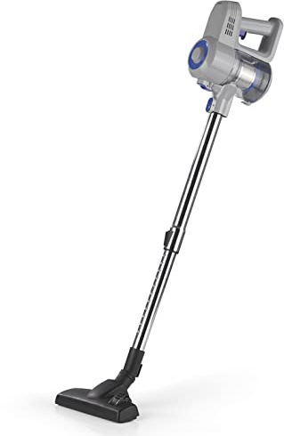 CLEANmaxx Akku-Hand- und Bodenstaubsauger | beutellose Zyklontechnologie | kabellos | Saugkraft-Regulierung in 2 Stufen | 35 min Akkulaufzeit | Teleskoprohr auf 80 cm erweiterbar [hellgrau/blau]