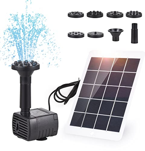 Irishom 3W/5V Solar Water Pump Kit Solar Fountain Pump for Bird Bath with 7 Nozzles for Fish Tank Small Pond Garden Decoration
