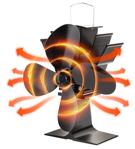 Albert Austin Heat Powered Stove Fan Powerful 4 Blade Design Easy to Carry Silent Operation Log Burner Fan for Wood Burning Stove Small Fireplace Fan Stable Base Efficient Heat Distribution