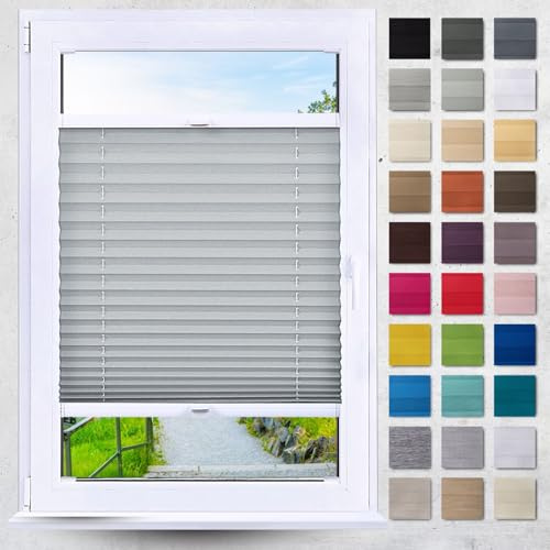 DECOOR Plissee Thermorollo Faltrollo nach Maß Breite 120-160 cm Höhe 120-219 cm 24 Farben Rollo für Fenster und Tür mit Bohren Fensterjalousien guter Sichtschutz und Sonnenschutz mit Farbmuster