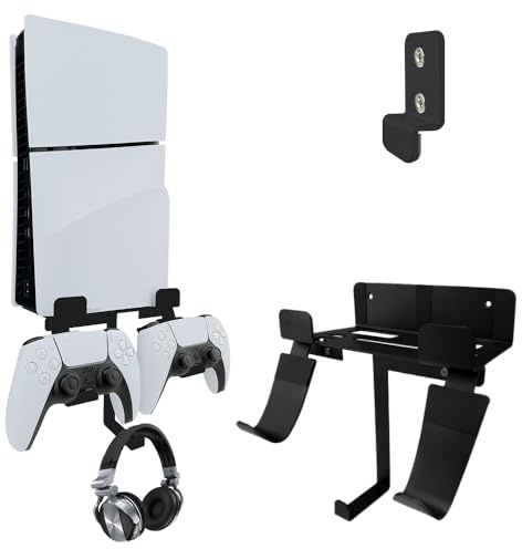 Chanvoo Supporto da parete compatibile con Playstation 5 Slim, in alluminio PS5 Slim Disc/console digitale, supporto da parete con controller e supporto per cuffie (nero)