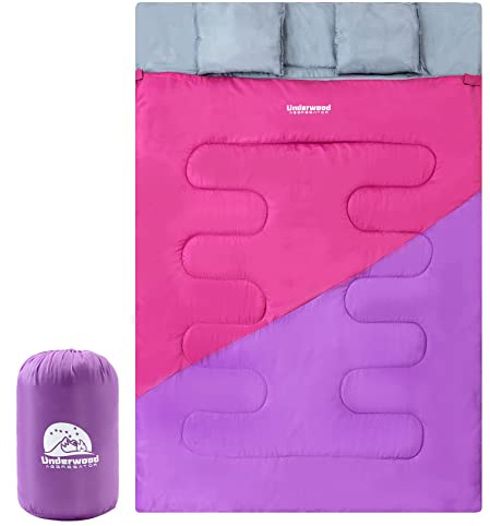 Double Sleeping Bag for Adults and Kids - Lightweight SleepingBag with 2 Pillows, 2 Man Large Sleeping bag for Camping, Waterproof 3 Season Sleeping Bag for Outdoor, Hiking by Underwood-Aggregator