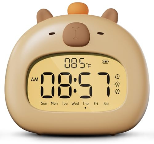 BANDIANCY Capybara Kids Alarm Clock with Night Light, Digital Alarm Clock for Bedrooms, USB Rechargeable, 3 Alarms, Snooze, Cute Kawaii Clock for Desks Decor, Gifts for 7-14 Childrens Boys Girls