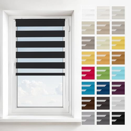 Estika Store Enrouleur Jour Nuit Klemmfix sans perçage - Noir - 40 x 120 cm - Store à enroulement, Double Tissu, pour fenêtres intérieures