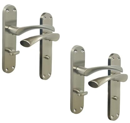 Epsom Door Handle Satin Nickel Twist Door Handle Set Interior Latch Lever on Long Backplate in 1 or 2 Pairs Optional Sash Lock (2 Pair of Bathroom Handles)
