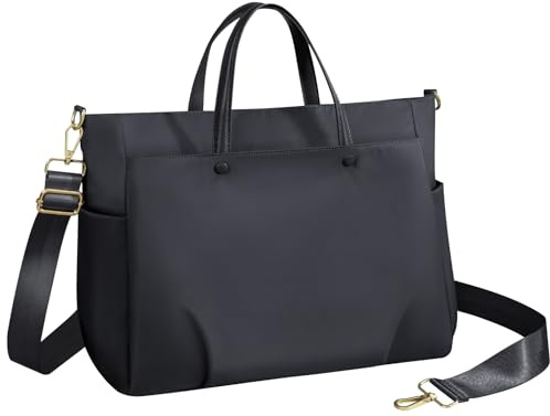 jooeer Laptop Tote Bag 14 Inch for Women, Waterproof Nylon Ladies Zip Handbag with Shoulder Strap for Work School Travel, Black