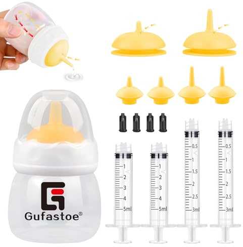 Gufastoe Kitten Bottle, Puppy Bottles for Nursing Kit, with Pet Feeding Nipple and Syringes for All Breeds of Puppies, Kittens and Other Animals, Pack of 15, Yellow