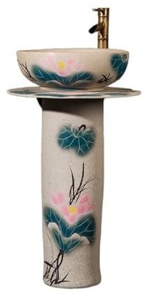 lavabo freestanding Lavandino con piedistallo integrato rubinetto e kit di scarico, lavabo da terra for patio, balcone, bagno Lavandino per lavanderia indipendente