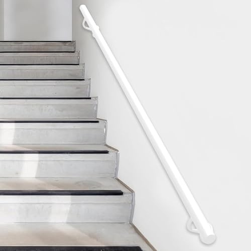 Rambarde d'escalier industrielle main courante en métal à montage mural pour marches intérieures et extérieures, Kit de support de main courante de rampe d'escalier ronde blanche 1ft-20ft(150cm)