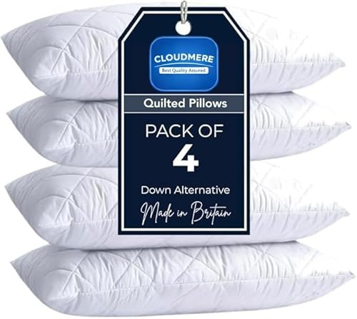 4 Pack Premium Hotel Quality Pillows – Quilted Cover & Soft Hollowfibre Filling – Down Alternative Bed Pillows for Back, Side & Stomach Sleepers – Plush & Supportive